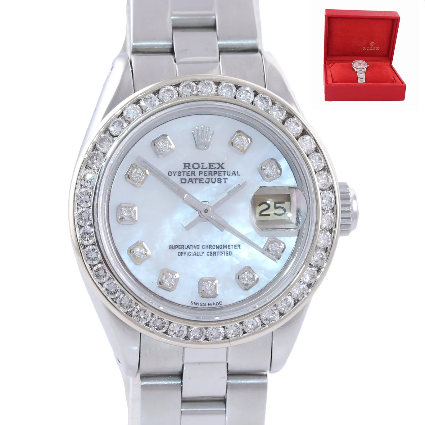 DIAMOND BEZEL Rolex DateJust 26mm 6916 Steel Oyster Band MOP Diamond Watch