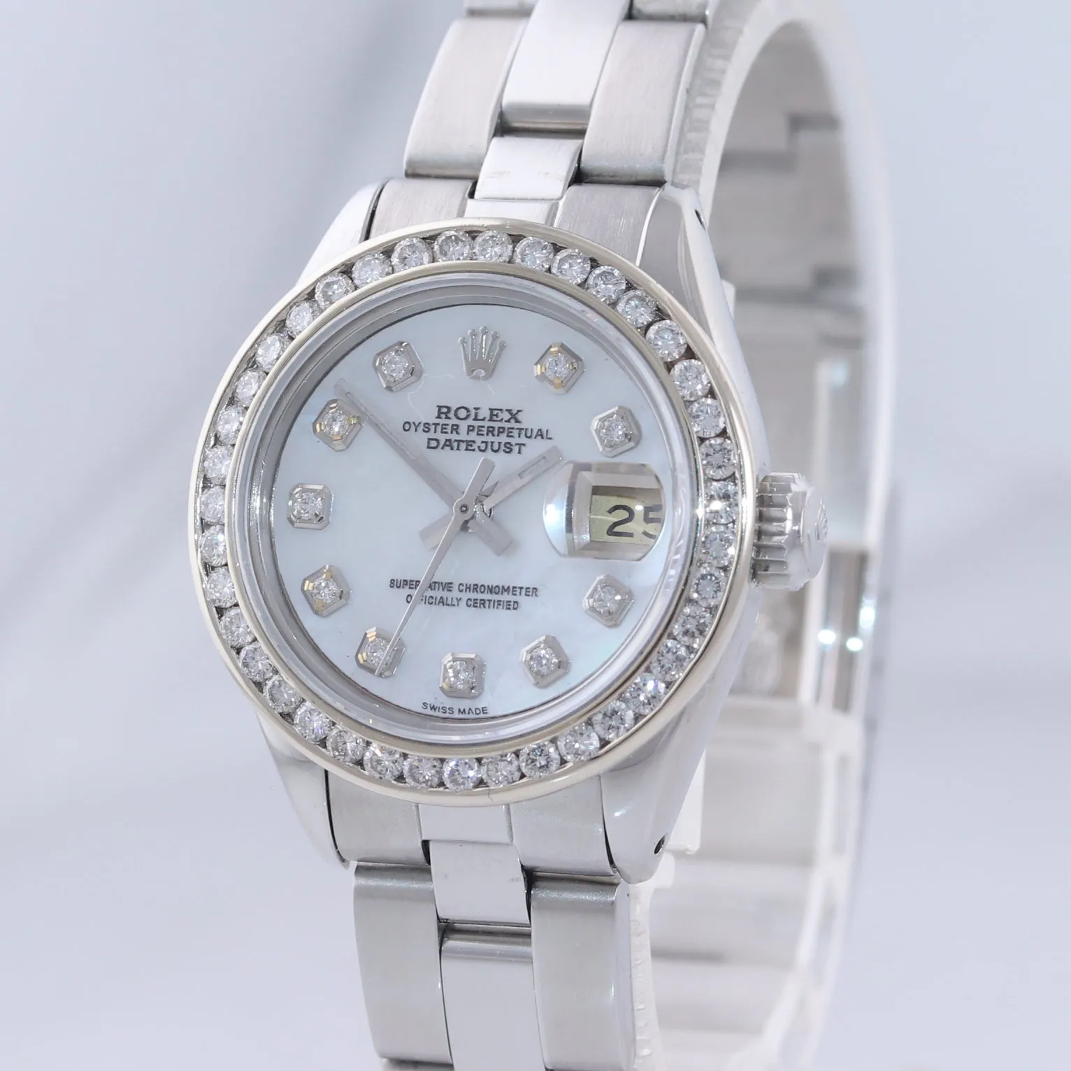 DIAMOND BEZEL Rolex DateJust 26mm 6916 Steel Oyster Band MOP Diamond Watch
