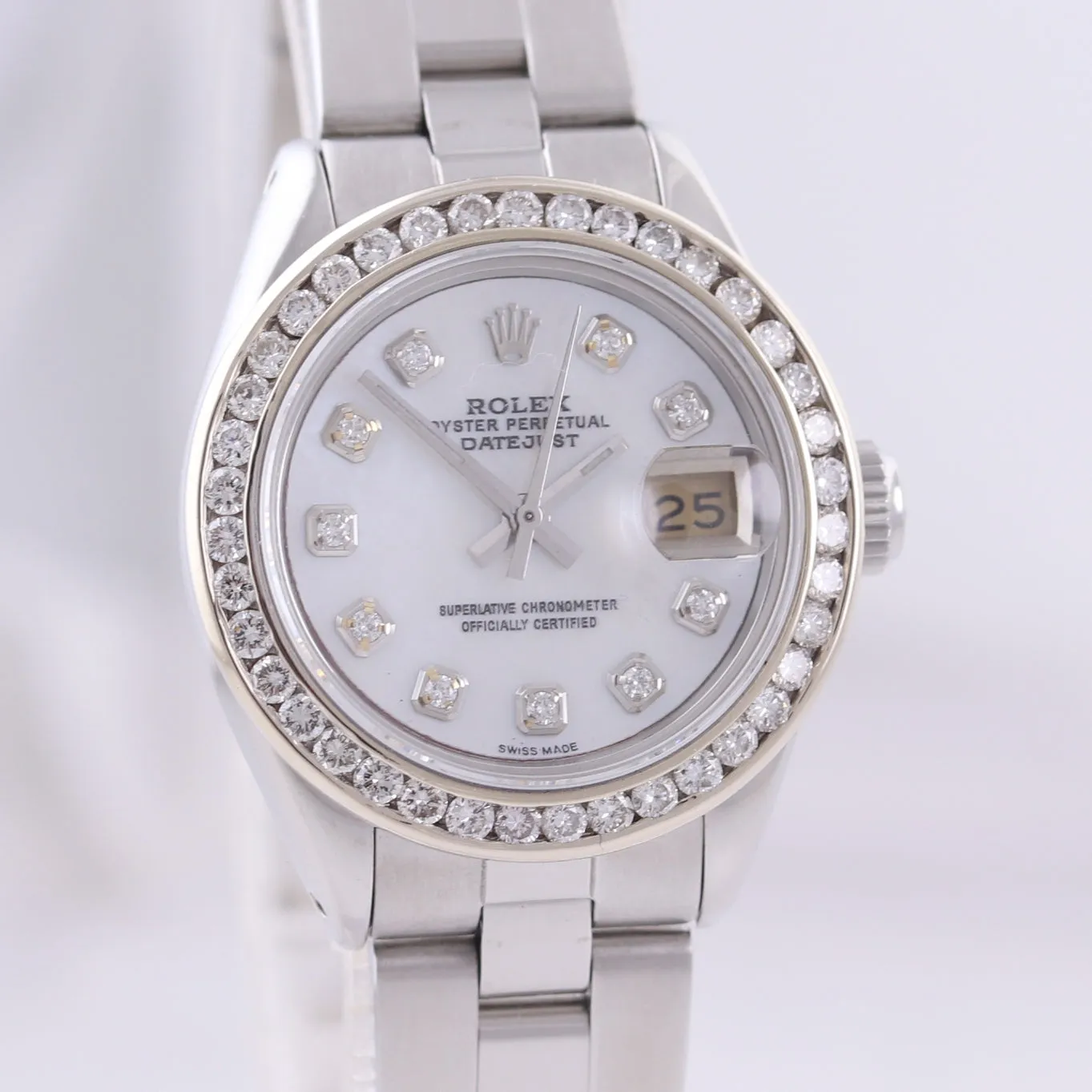 DIAMOND BEZEL Rolex DateJust 26mm 6916 Steel Oyster Band MOP Diamond Watch