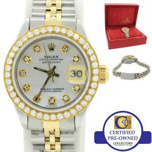 DIAMONDS Ladies Rolex DateJust 26mm 6917 Two Tone 18k Gold MOP Watch