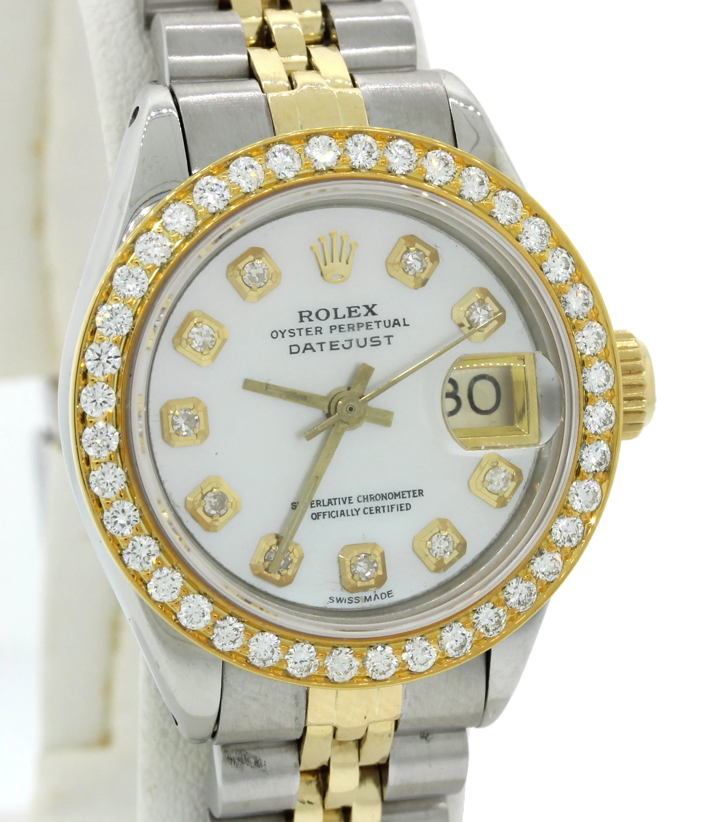 DIAMONDS Ladies Rolex DateJust 26mm 6917 Two Tone 18k Gold MOP Watch