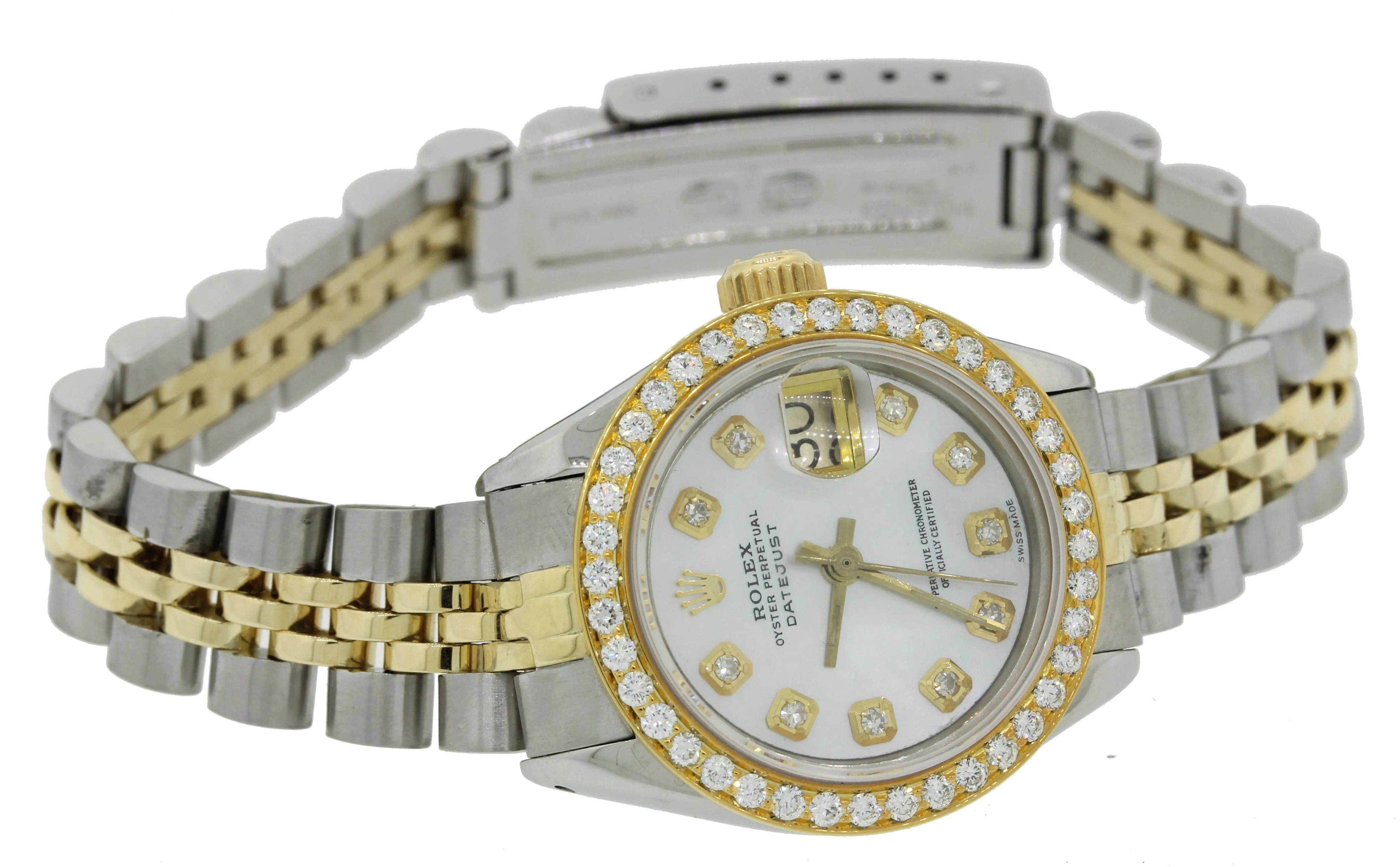 DIAMONDS Ladies Rolex DateJust 26mm 6917 Two Tone 18k Gold MOP Watch