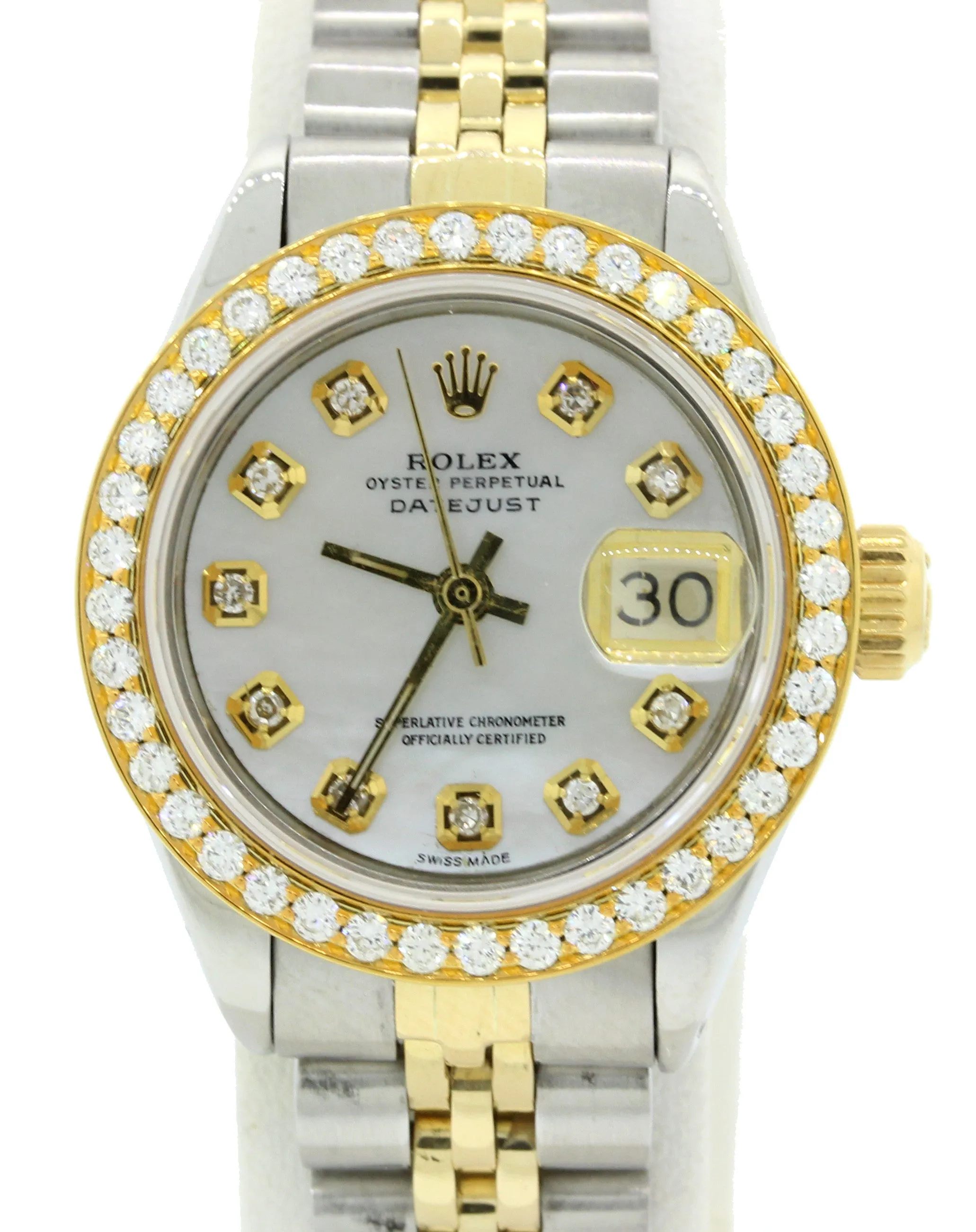 DIAMONDS Ladies Rolex DateJust 26mm 6917 Two Tone 18k Gold MOP Watch