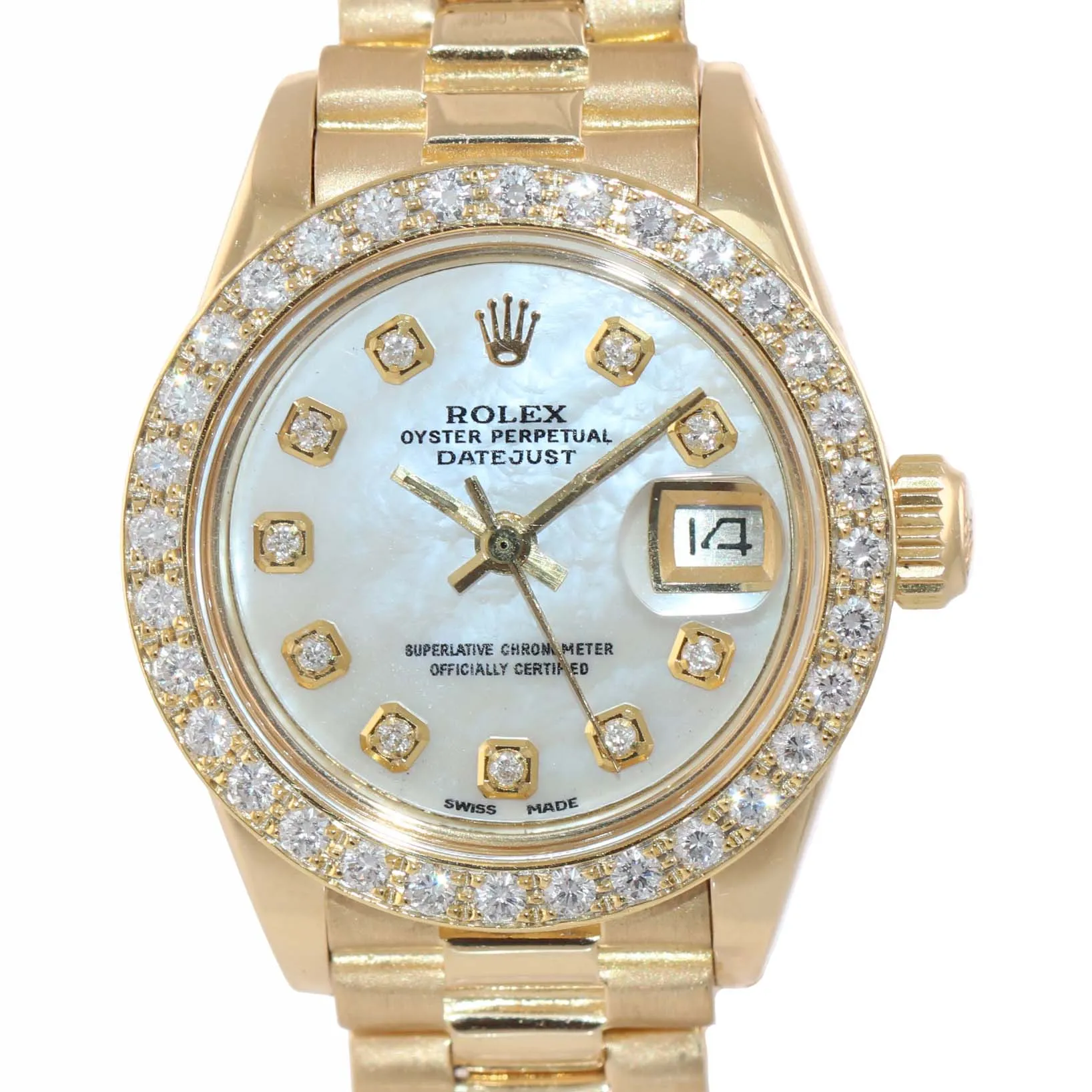 DIAMONDS Ladies Rolex DateJust President 26mm MOP 6917 18k Yellow Gold Watch