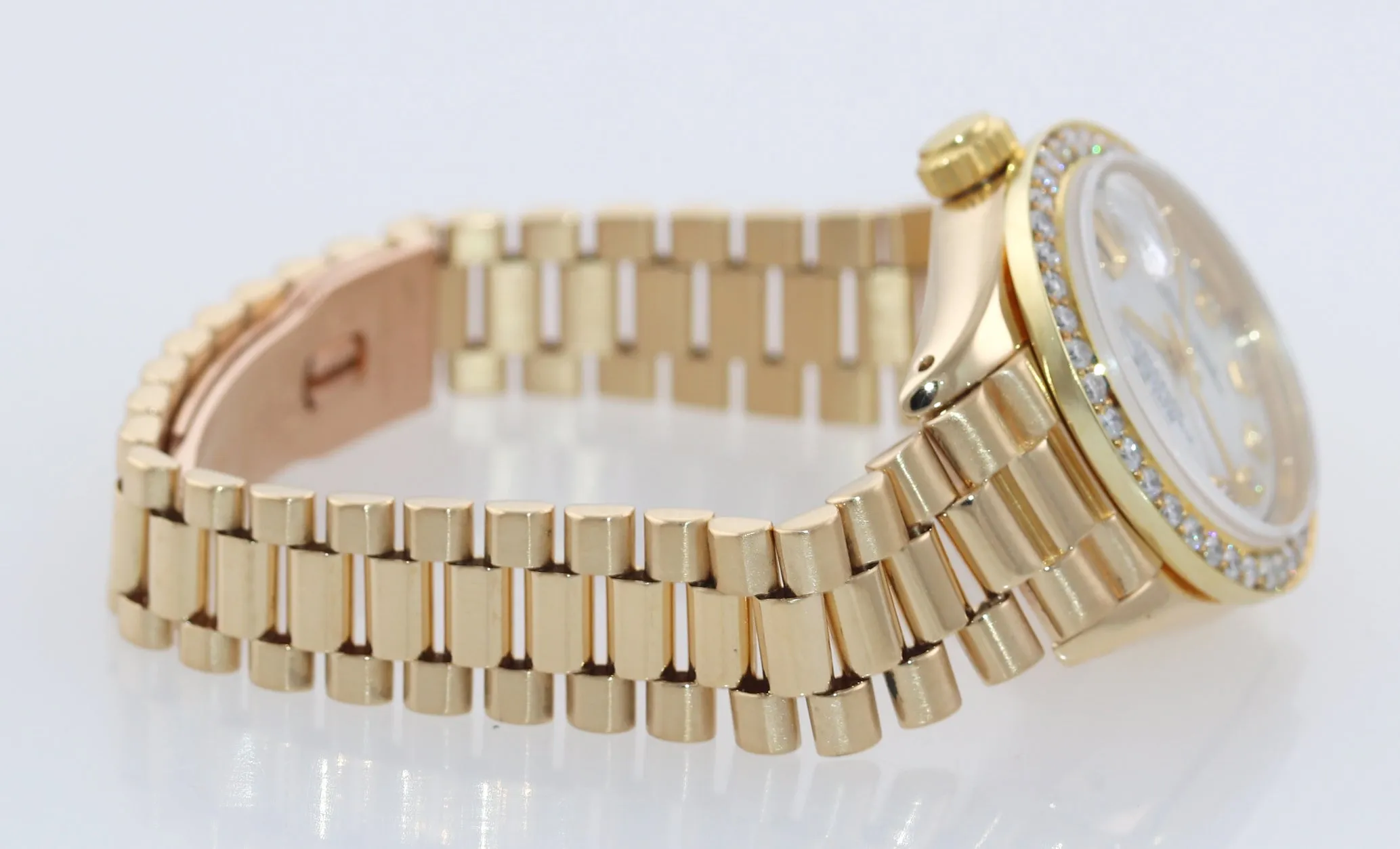 DIAMONDS Ladies Rolex DateJust President 26mm MOP 6917 18k Yellow Gold Watch