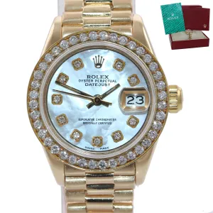 DIAMONDS Ladies Rolex DateJust President 26mm MOP 6917 18k Yellow Gold Watch