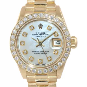 DIAMONDS Ladies Rolex DateJust President 26mm MOP 6917 18k Yellow Gold Watch