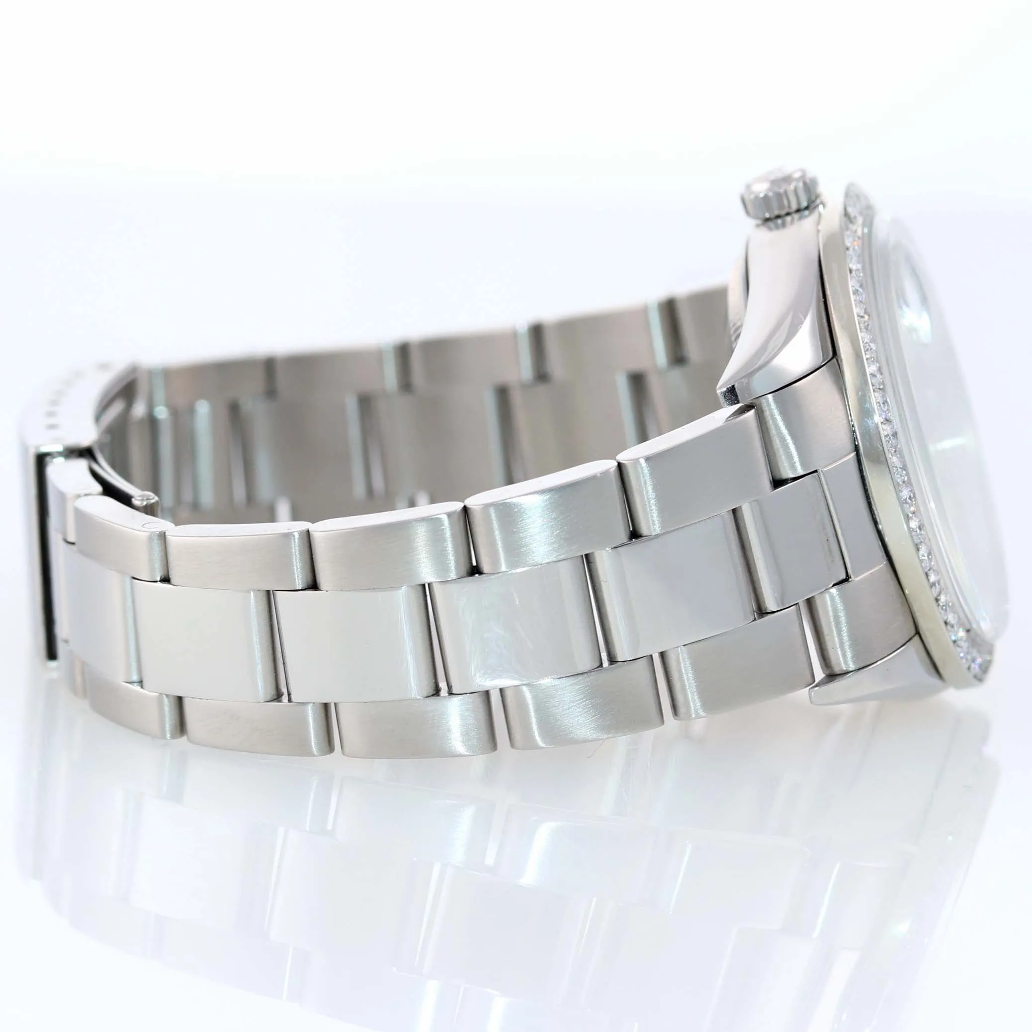DIAMONDS Rolex Date Oyster Perpetual Steel White Stick 15200 34mm Watch