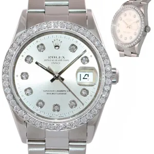 DIAMONDS Rolex Date Oyster Perpetual Steel White Stick 15200 34mm Watch