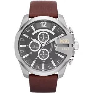 Diesel Brown Leather Strap Grey Dial Quartz Watch for Gents - DZ4290