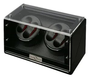 Diplomat Black Wood Quad Watch Winder with Carbon Fiber Interior
