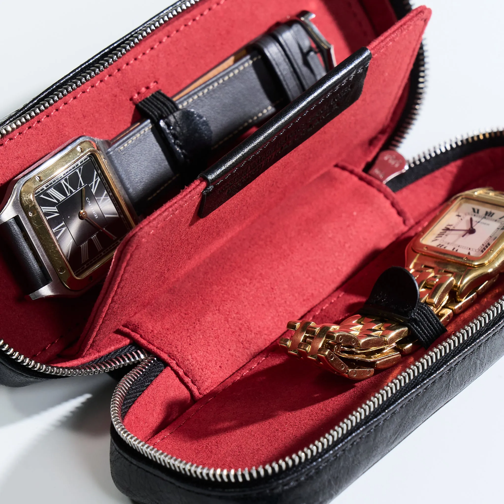 DISTRESSED BLACK DUO POUCH FOR TWO WATCHES