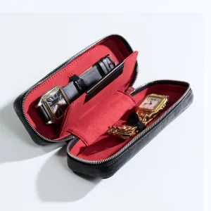 DISTRESSED BLACK DUO POUCH FOR TWO WATCHES
