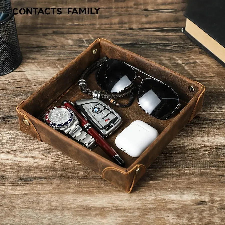 Distressed Leather Desk Organizer Tray