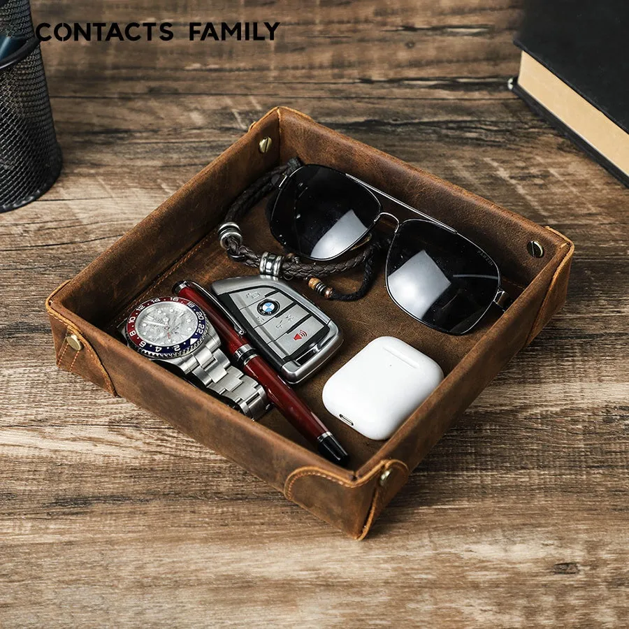 Distressed Leather Desk Organizer Tray