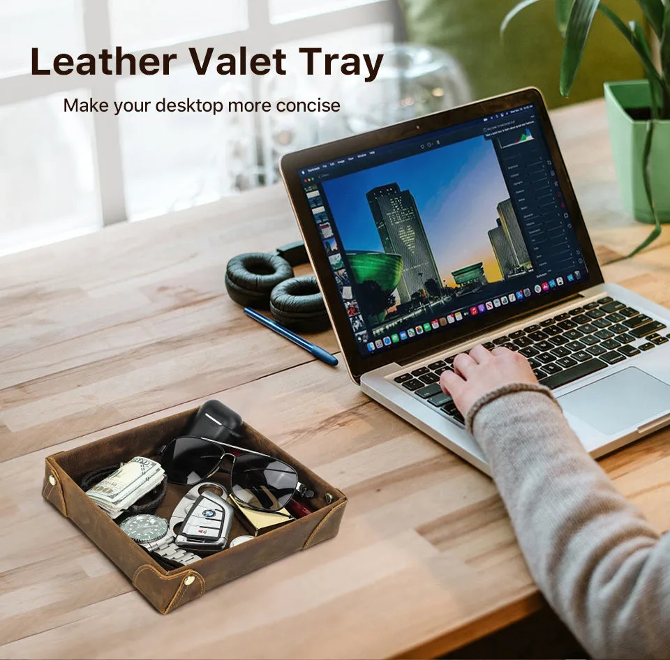 Distressed Leather Desk Organizer Tray