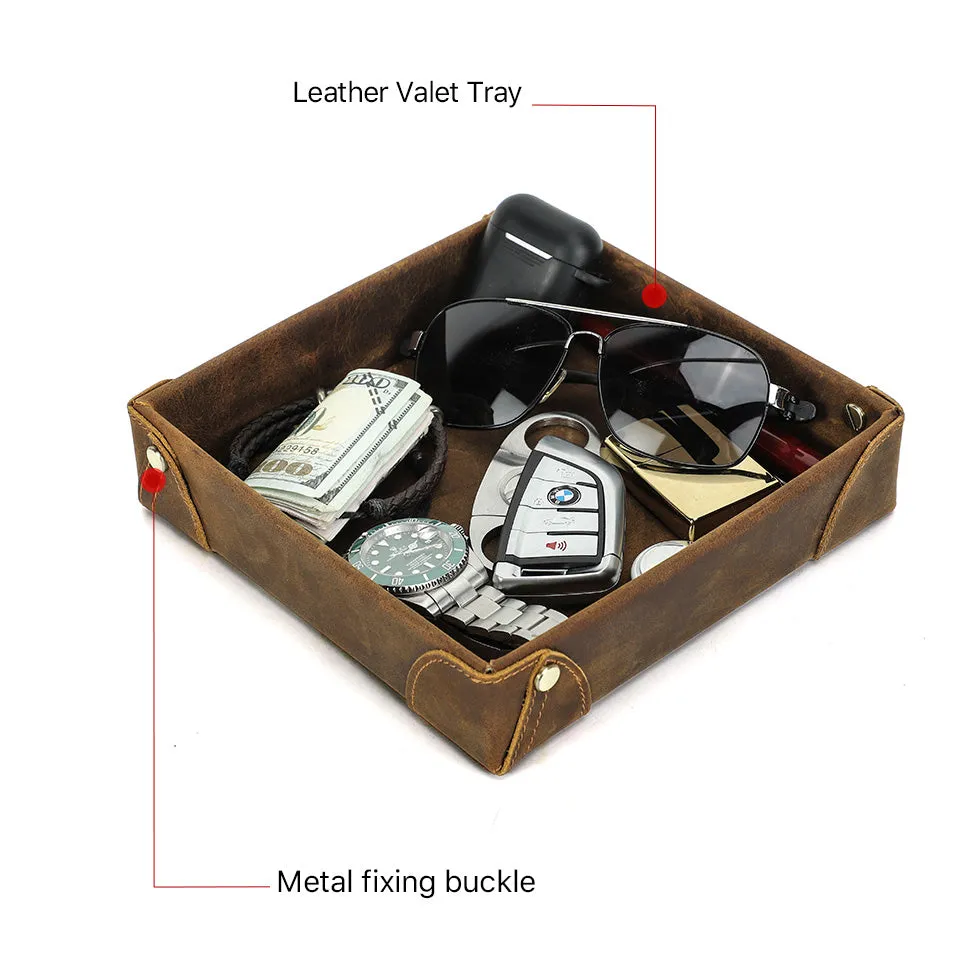 Distressed Leather Desk Organizer Tray