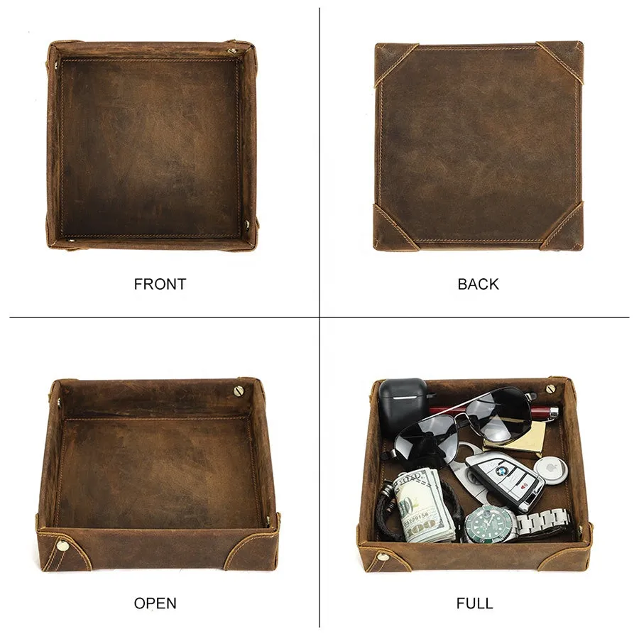 Distressed Leather Desk Organizer Tray