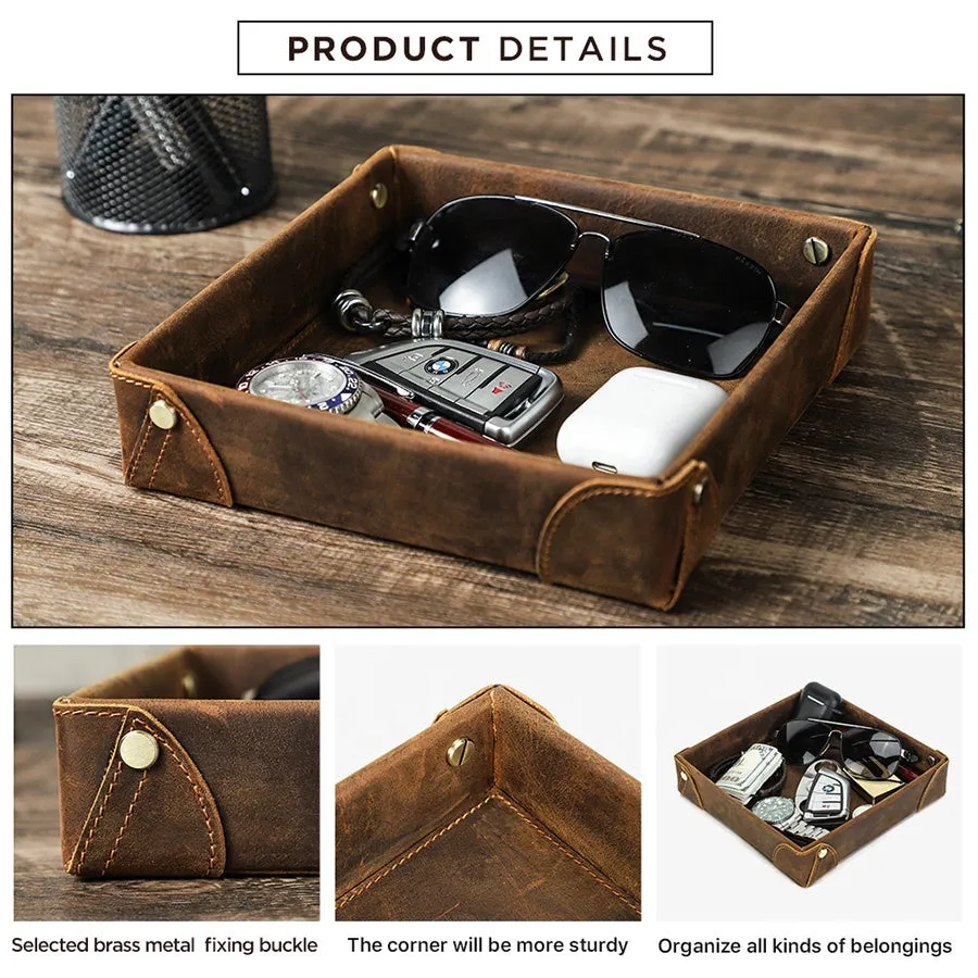 Distressed Leather Desk Organizer Tray