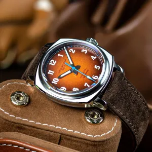 Duckworth Prestex Verimatic - Orange&nbsp;Fumé LE with Brown Italian Suede Straps