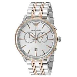 EMPORIO ARMANI Classic Two-Tone Stainless Steel White Dial Chronograph Quartz Watch for Gents - AR1826