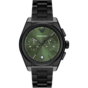 Emporio Armani Federico Black Stainless Steel Green Dial Chronograph Quartz Watch for Gents - AR11562
