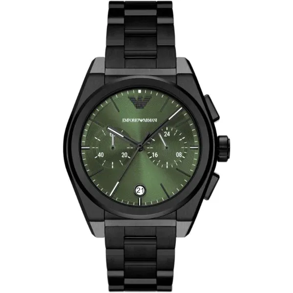 Emporio Armani Federico Black Stainless Steel Green Dial Chronograph Quartz Watch for Gents - AR11562
