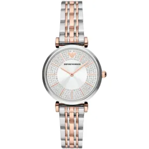 Emporio Armani Gianni T-Bar Two-tone Stainless Steel Silver Dial Quartz Watch for Ladies - AR11537