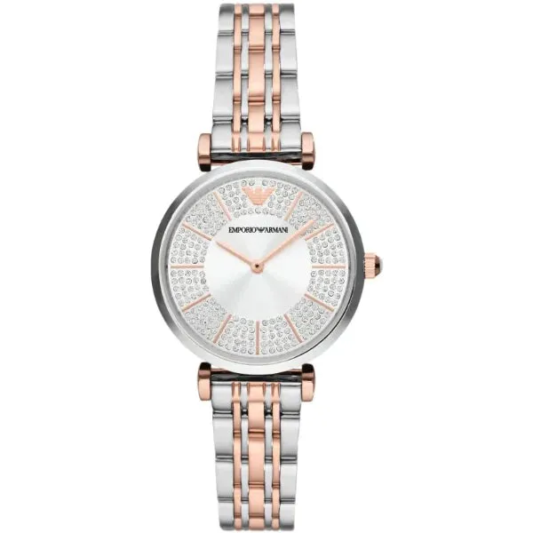 Emporio Armani Gianni T-Bar Two-tone Stainless Steel Silver Dial Quartz Watch for Ladies - AR11537