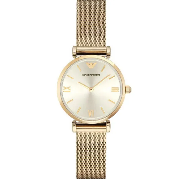 EMPORIO ARMANI Retro Gold Mesh Bracelet Gold Dial Quartz Watch for Ladies - AR1957
