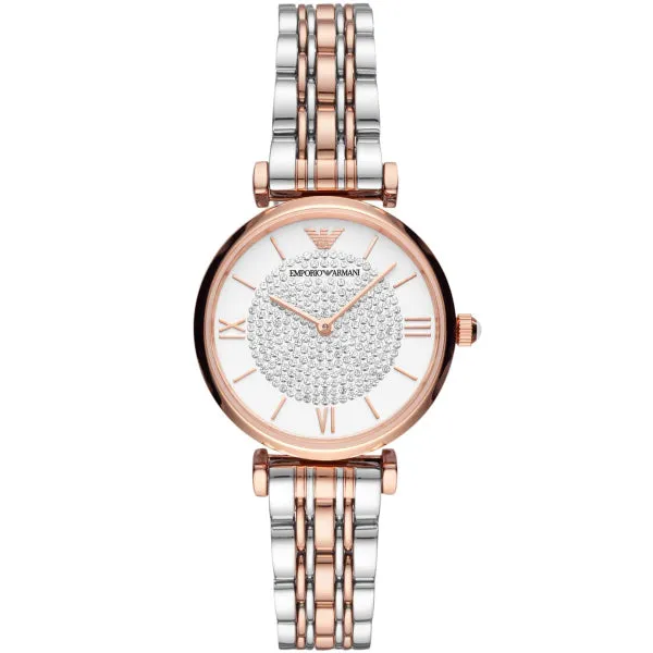 Emporio Armani Retro Two-tone Stainless Steel White Dial Quartz Watch for Ladies - AR80035