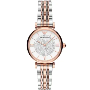 Emporio Armani Retro Two-tone Stainless Steel White Dial Quartz Watch for Ladies - AR80035