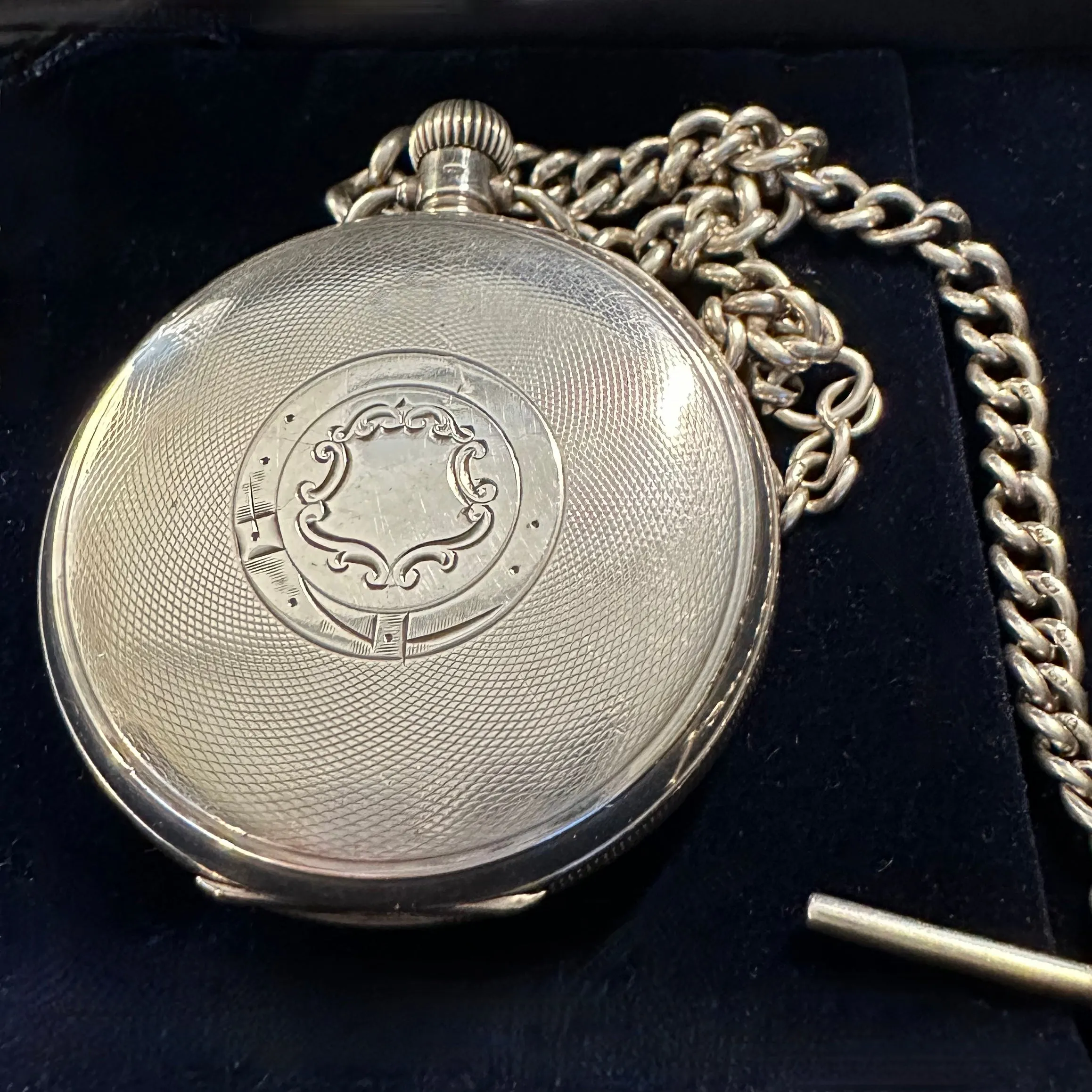 ENGLISH SILVER POCKET WATCH & chain
