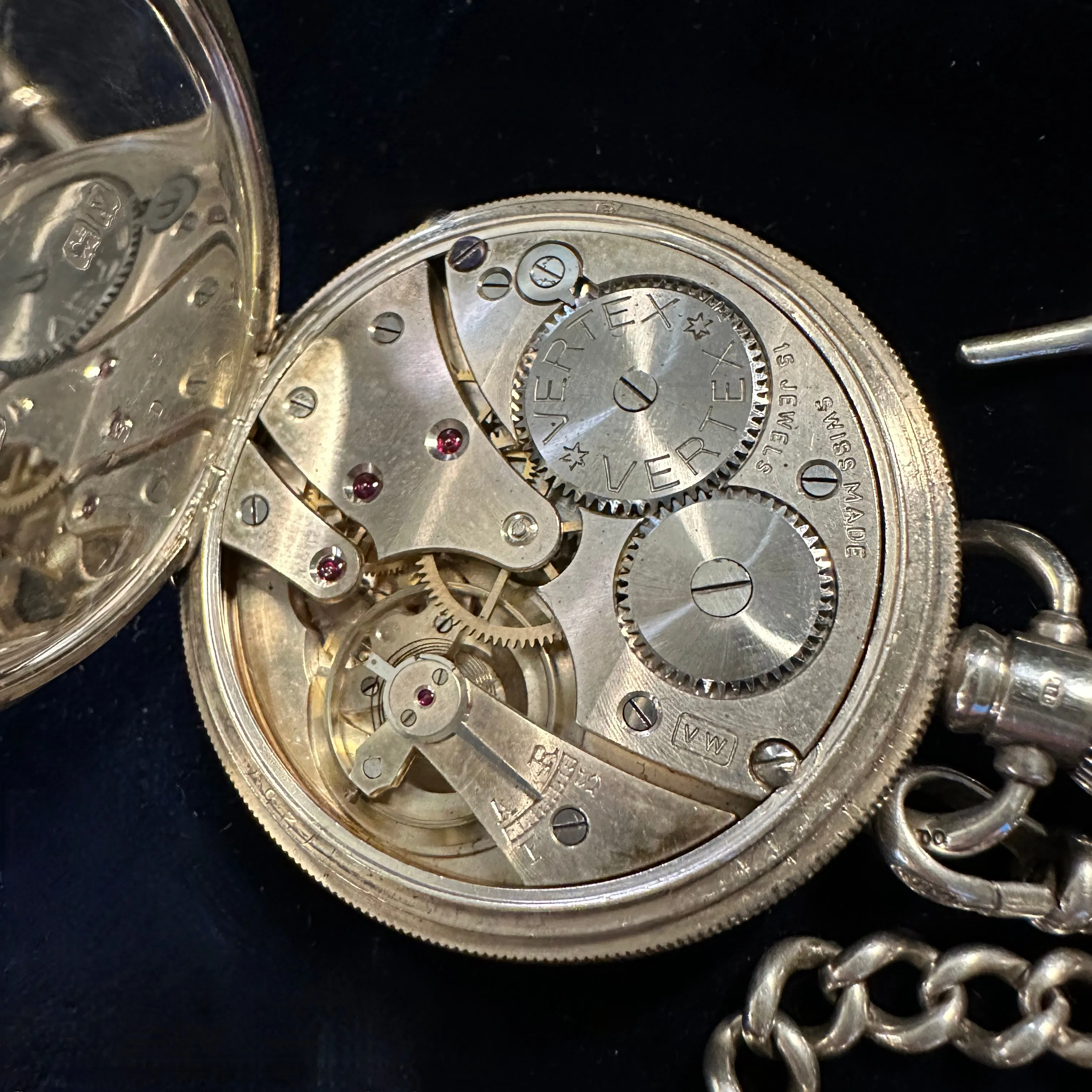 ENGLISH SILVER POCKET WATCH & chain