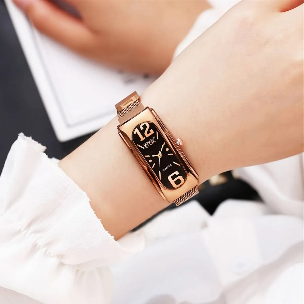 Exquisite Stainless Steel Mesh Band Quartz Watch Set ( 2pcs. set)