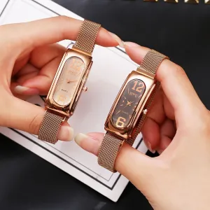 Exquisite Stainless Steel Mesh Band Quartz Watch Set ( 2pcs. set)