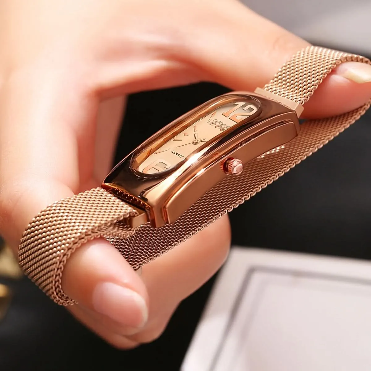 Exquisite Stainless Steel Mesh Band Quartz Watch Set ( 2pcs. set)