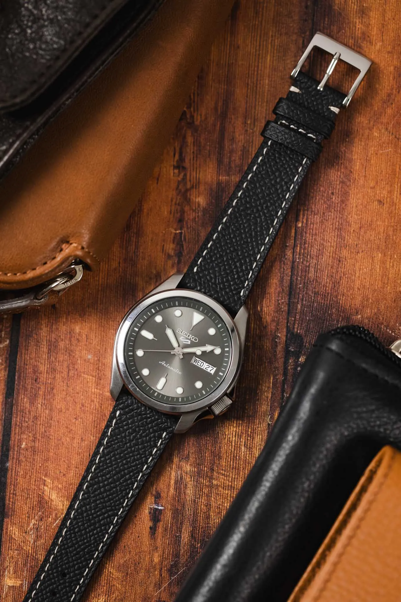 Flat Epsom Watch Strap in Black