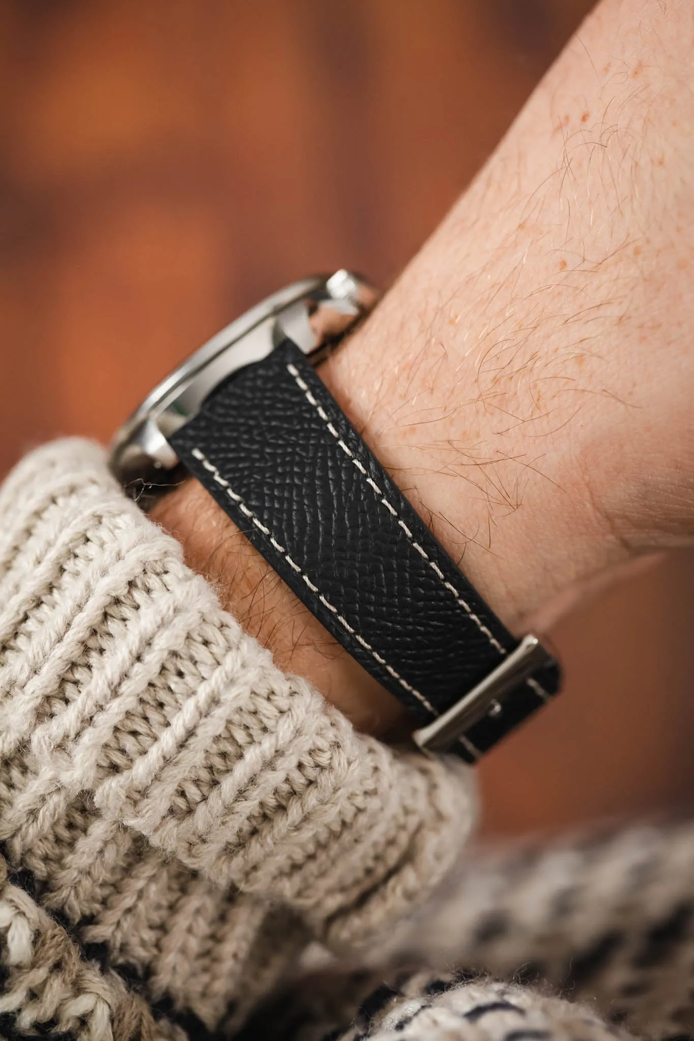 Flat Epsom Watch Strap in Black
