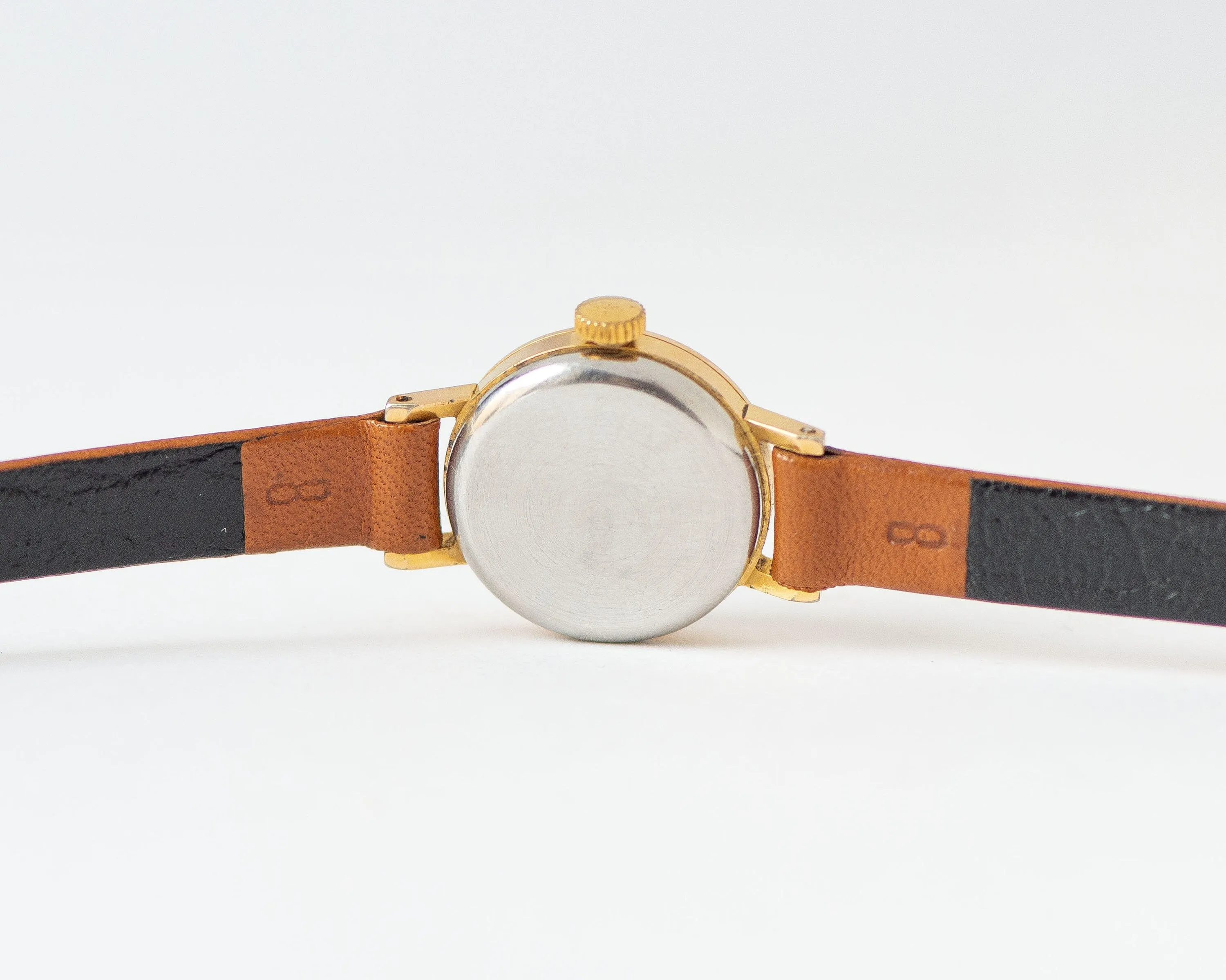 Floral watch for women Seagull vintage gold plated, micro watch red flowers, small lady wristwatch jewelry gift, new genuine leather strap