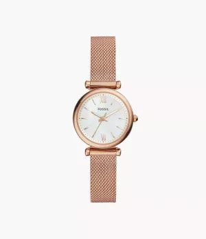 Fossil Carlie Mini Three-Hand Rose Gold-Tone Stainless Steel 29mm Ladies Watch