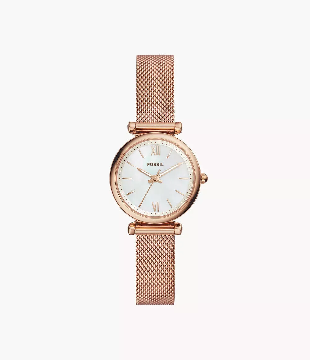 Fossil Carlie Mini Three-Hand Rose Gold-Tone Stainless Steel 29mm Ladies Watch