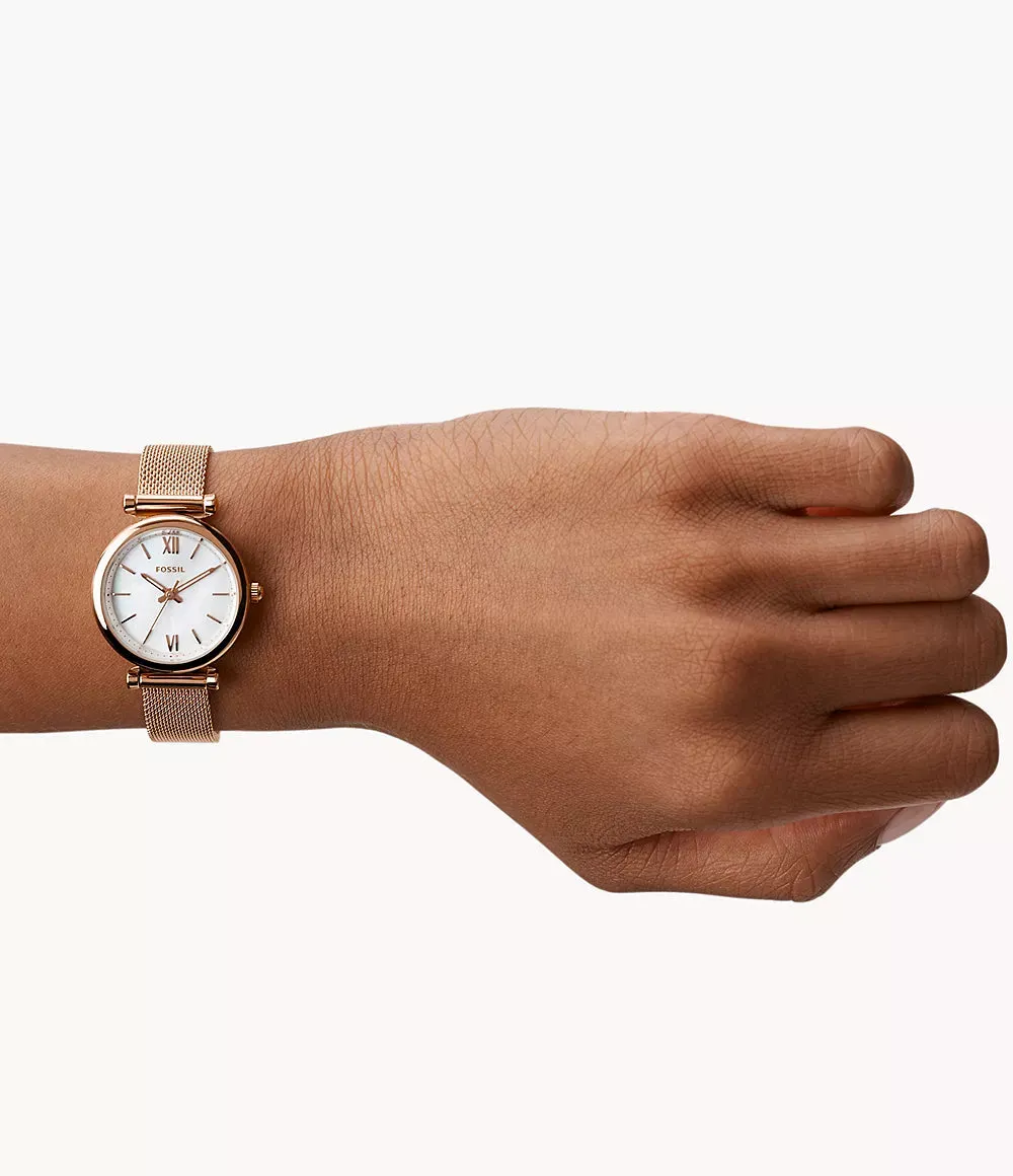Fossil Carlie Mini Three-Hand Rose Gold-Tone Stainless Steel 29mm Ladies Watch