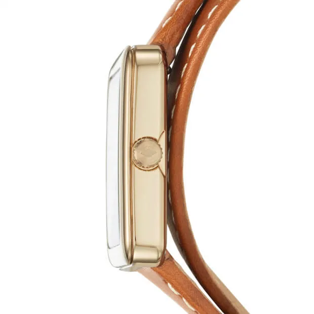 Fossil Es4159 Atwater Three-hand Luggage Brown Leather Wrap Watch