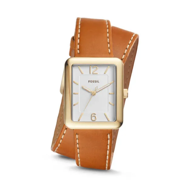 Fossil Es4159 Atwater Three-hand Luggage Brown Leather Wrap Watch