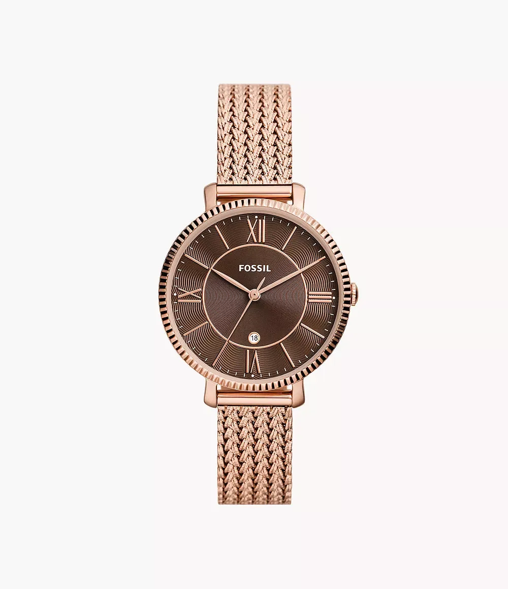 Fossil Jacqueline Three-Hand Date Rose Gold-Tone Stainless Steel Mesh 36mm Ladies Watch