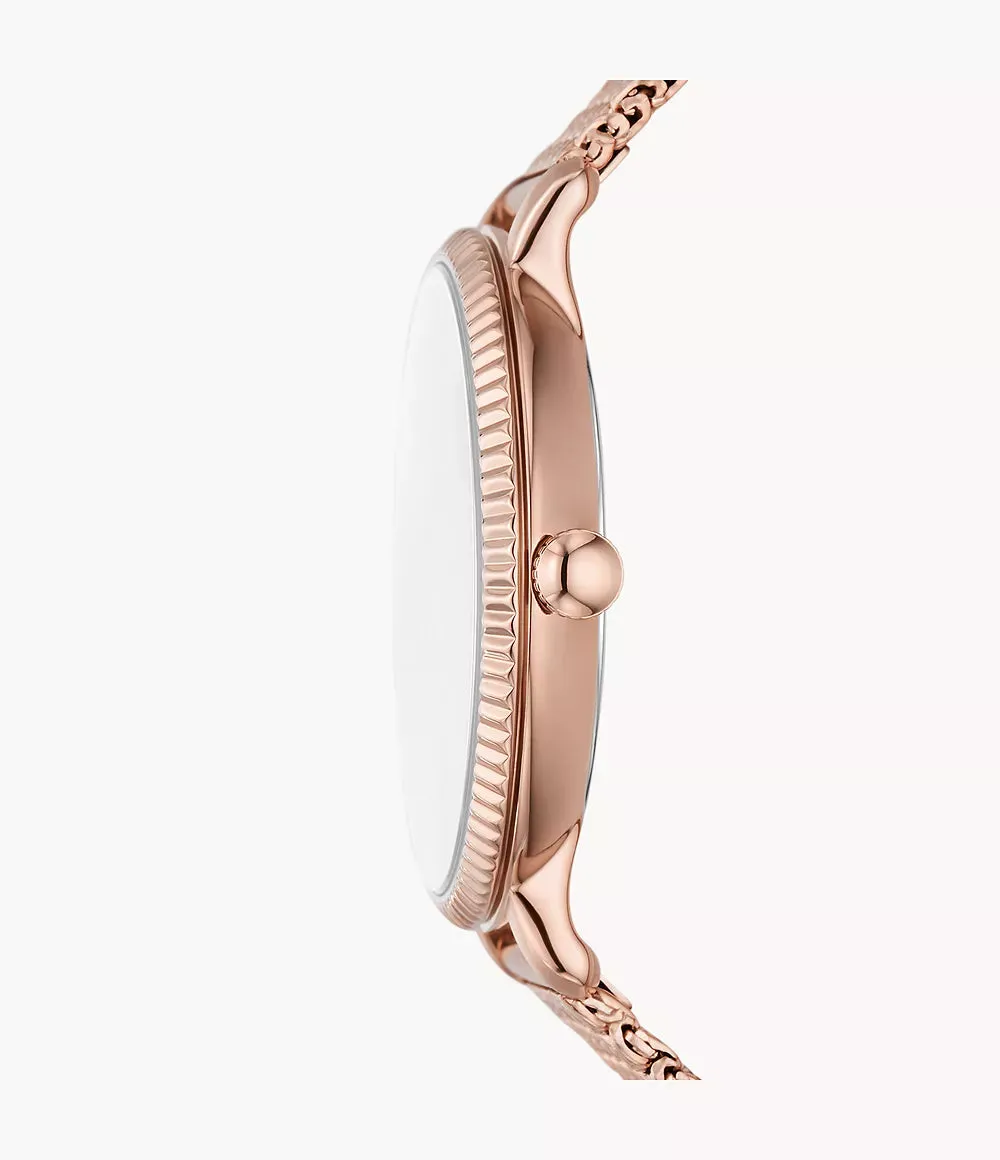 Fossil Jacqueline Three-Hand Date Rose Gold-Tone Stainless Steel Mesh 36mm Ladies Watch