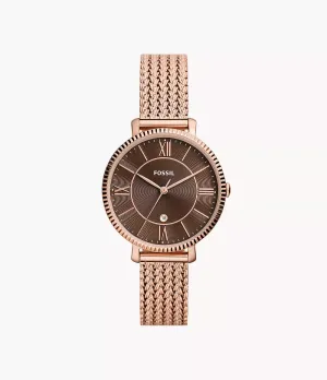 Fossil Jacqueline Three-Hand Date Rose Gold-Tone Stainless Steel Mesh 36mm Ladies Watch