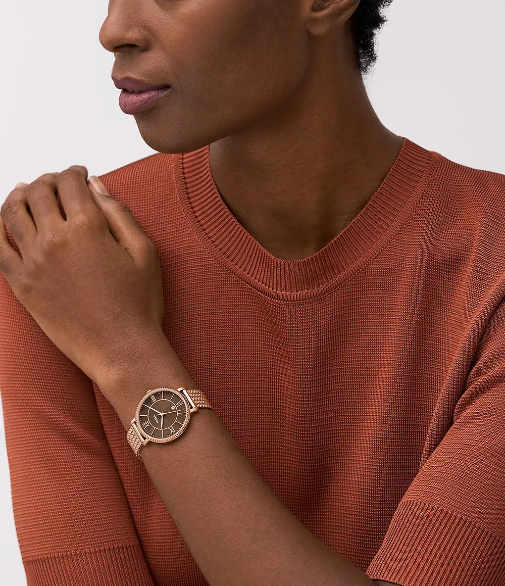 Fossil Jacqueline Three-Hand Date Rose Gold-Tone Stainless Steel Mesh 36mm Ladies Watch