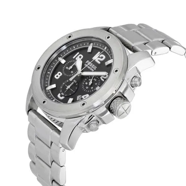 Fossil Modern Machine Silver Stainless Steel Black Dial Chronograph Quartz Watch for Gents - FS4926